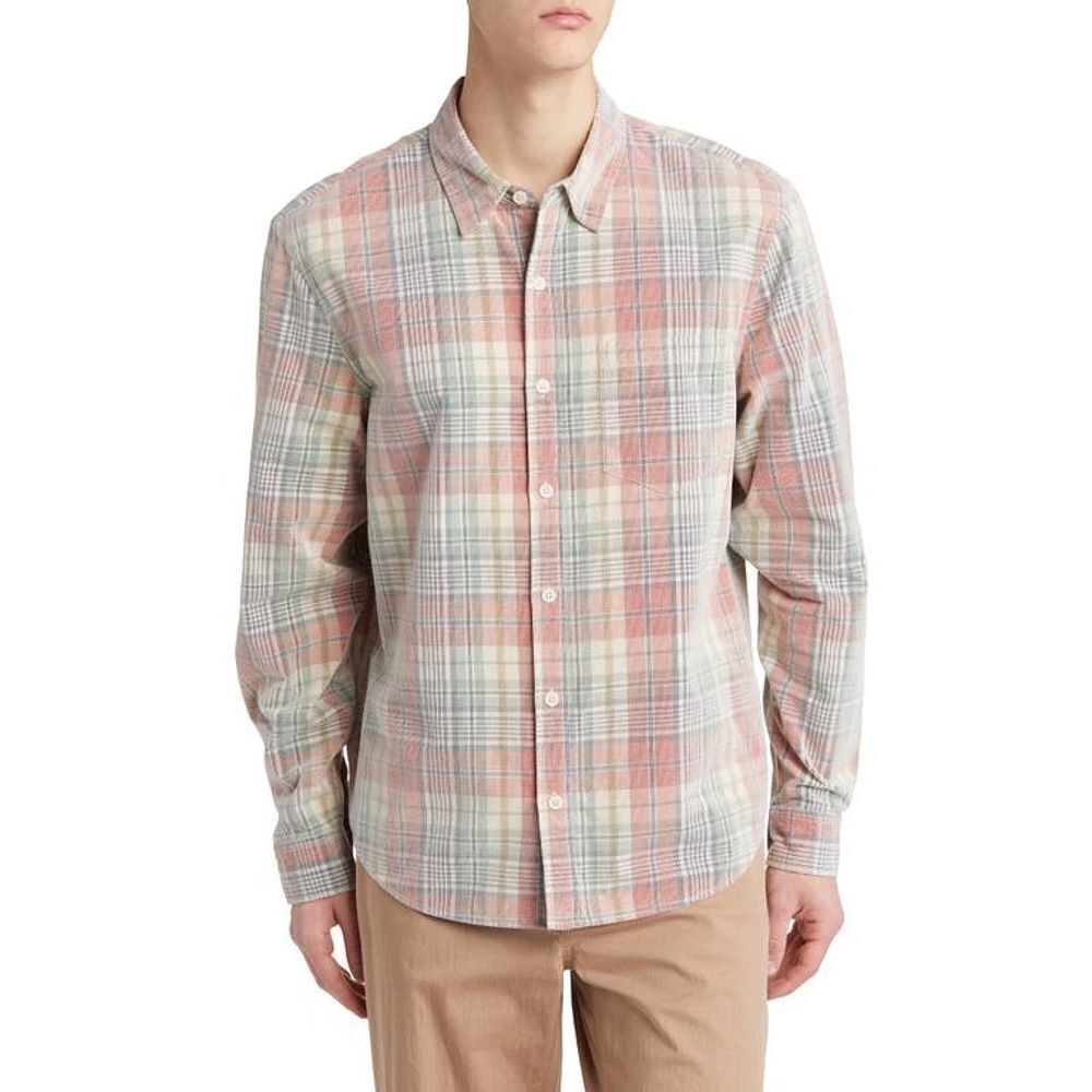 Wax London Shelly Plaid Corduroy Button-Up Shirt Pink/Sage Sz XL